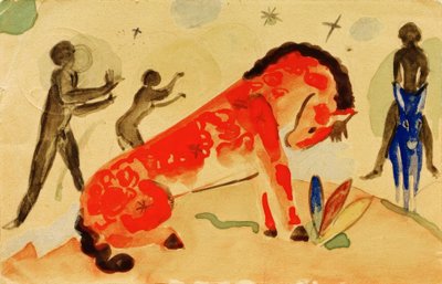 Red Horse with Black Figures by Franz Marc